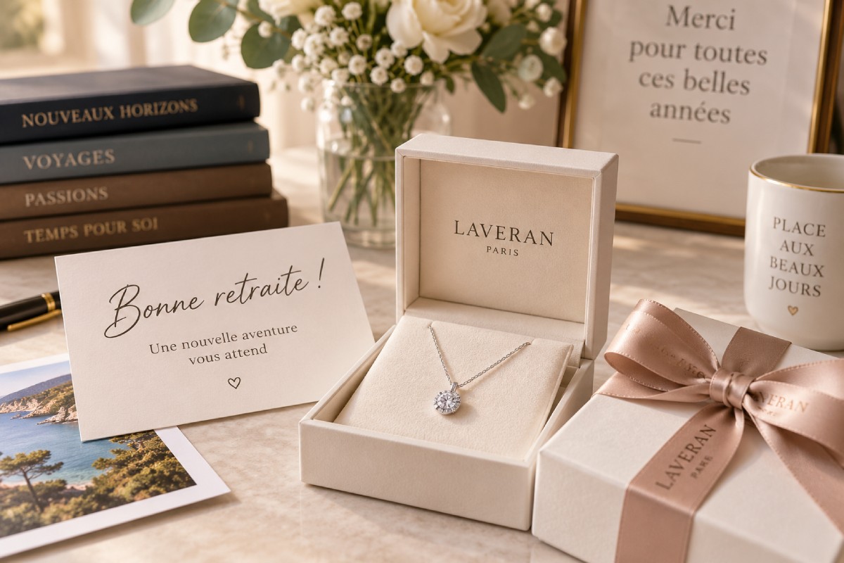 Pendentif en diamant de synthèse Laveran Paris offert comme cadeau pour célébrer un départ à la retraite